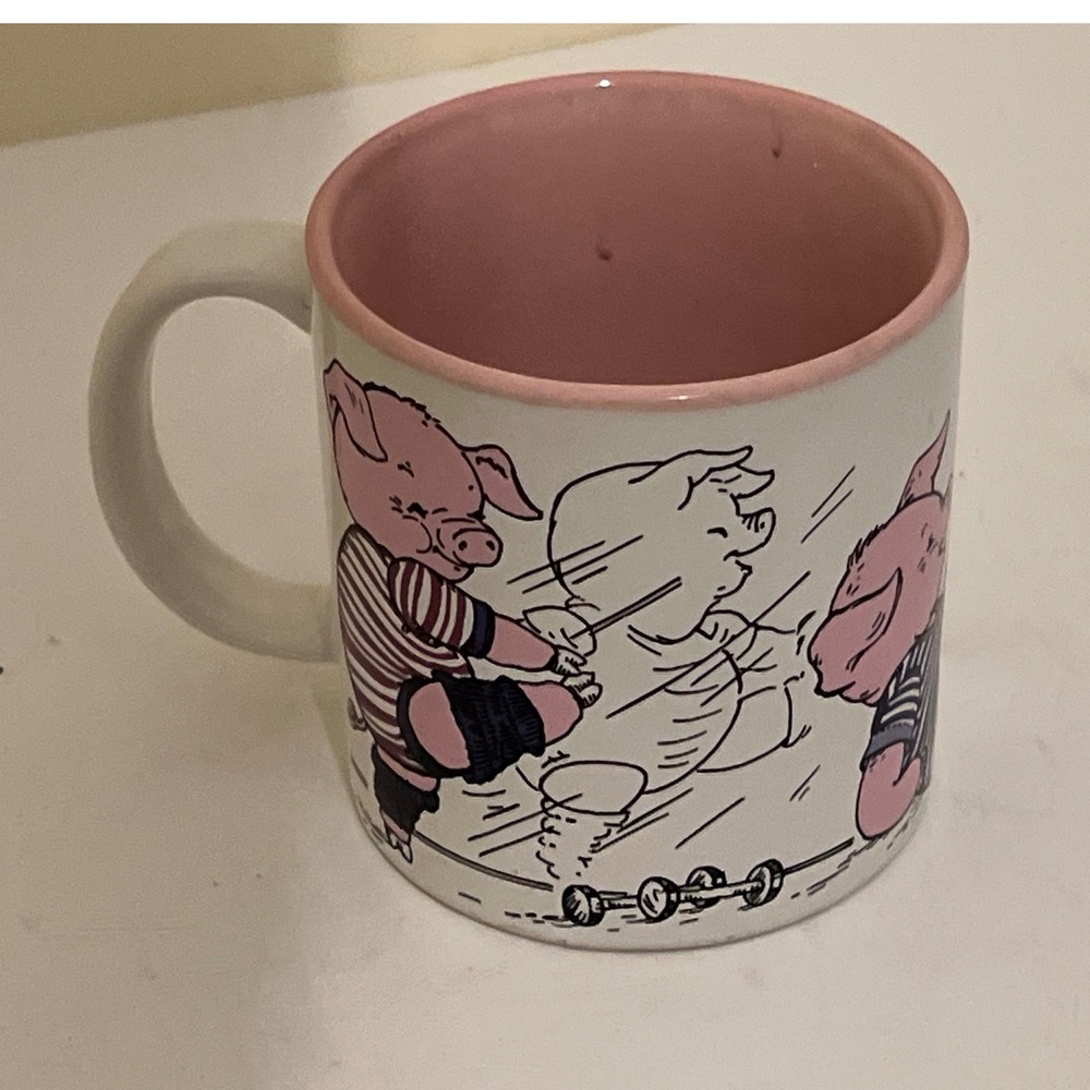 Vintage Pig‎ Cartoon Character Coffee Mug Pink Interior Exercise Gym Theme